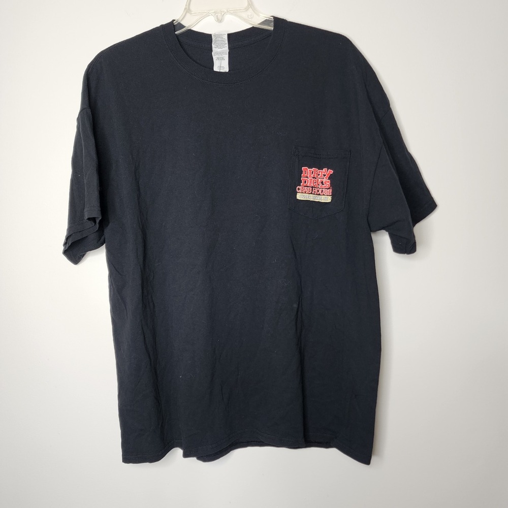 Gildan Dirty Dicks Crab House T-Shirt Mens 2XL Black Excellent‎ OBX Graphic